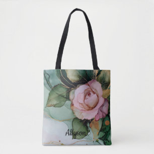 Bolso De Tela Rubor Rosa Dorado Romántico Floral de Rosa Regader