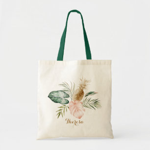 Bolso De Tela Rubor Tropical Moderno Palm Pineapple personalizad