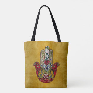 Bolso De Tela Ruby Pomegranate Heart Red Bird Hamsa