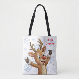 Bolso De Tela Rudolph con copos de nieve azules reversible