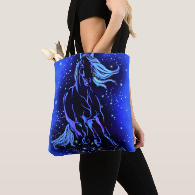 Bolso De Tela Rueda Horse Tote Bag Blue Moonlight Night (Detalle)