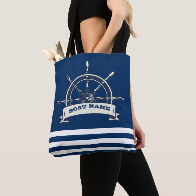 Bolso De Tela Rueda Náutica, franjas azul de la marina (Detalle)