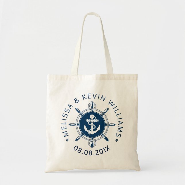 Bolso De Tela Rueda Y Ancla Náutica Azul De La Armada (Frente)