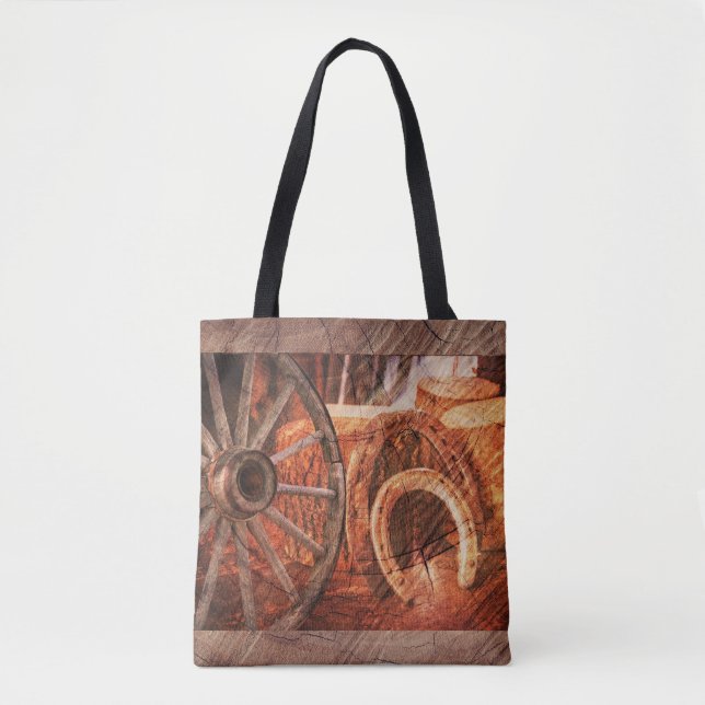 Bolso De Tela Ruedas rusticas de vagón herradura estilo occident (Anverso)