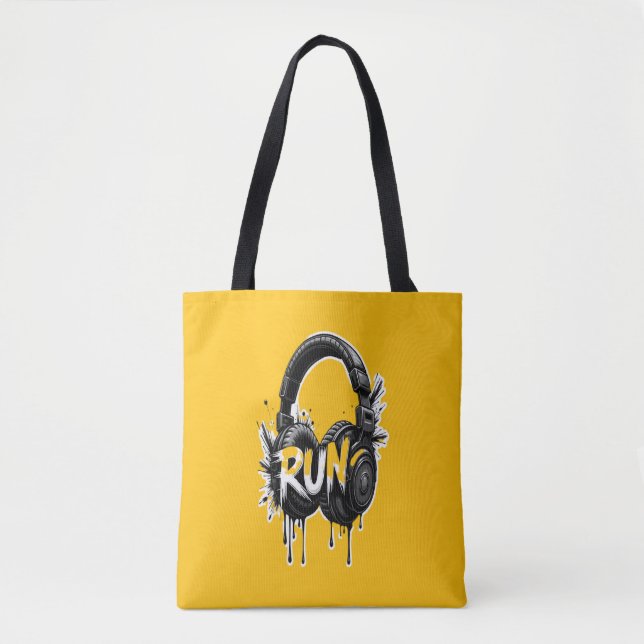 Bolso De Tela RUN Headphones Street Art Sticker (Anverso)