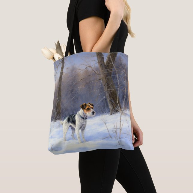 Bolso De Tela Russell Terrier deja que nieve Navidades (Detalle)