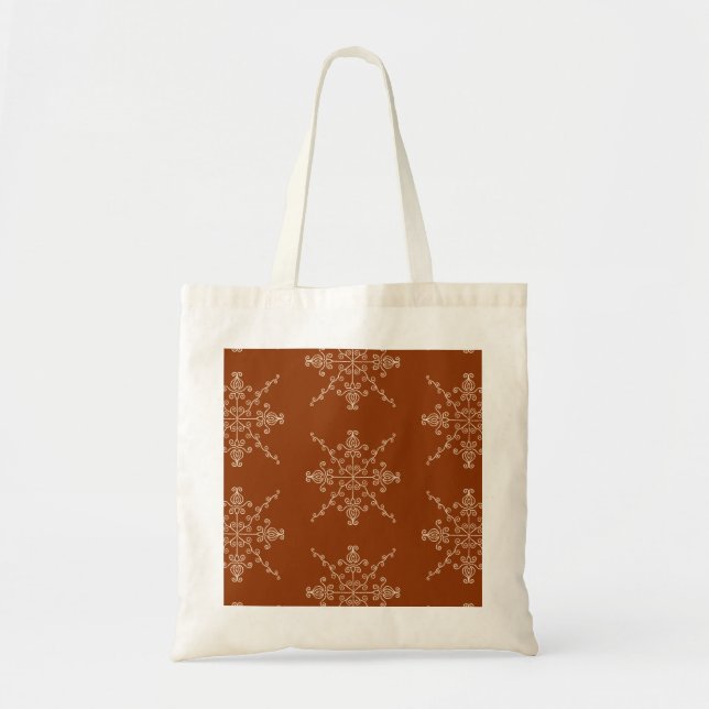 Bolso De Tela Rust Brown Indian Boho Line Art Pattern Design (Frente)