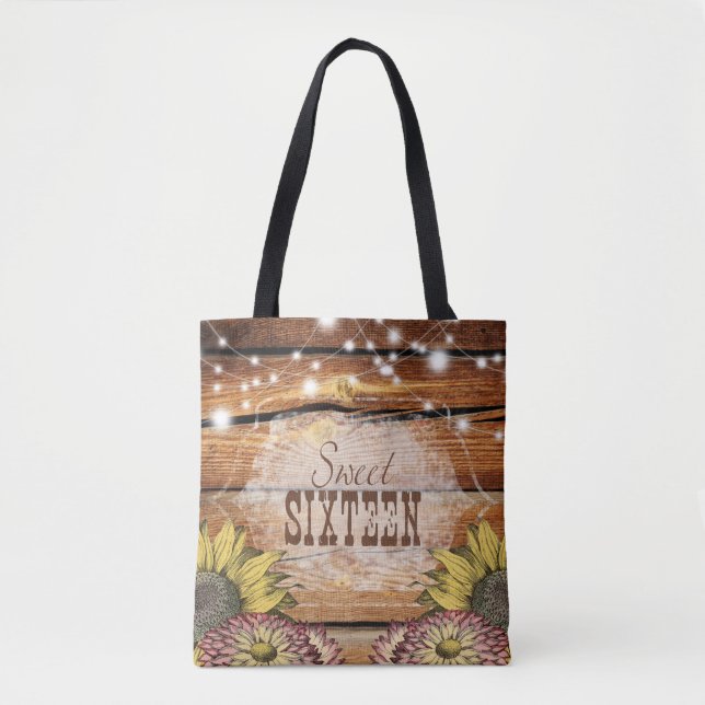 Bolso De Tela Rustic Barn Wood String ilumina los girasoles (Anverso)