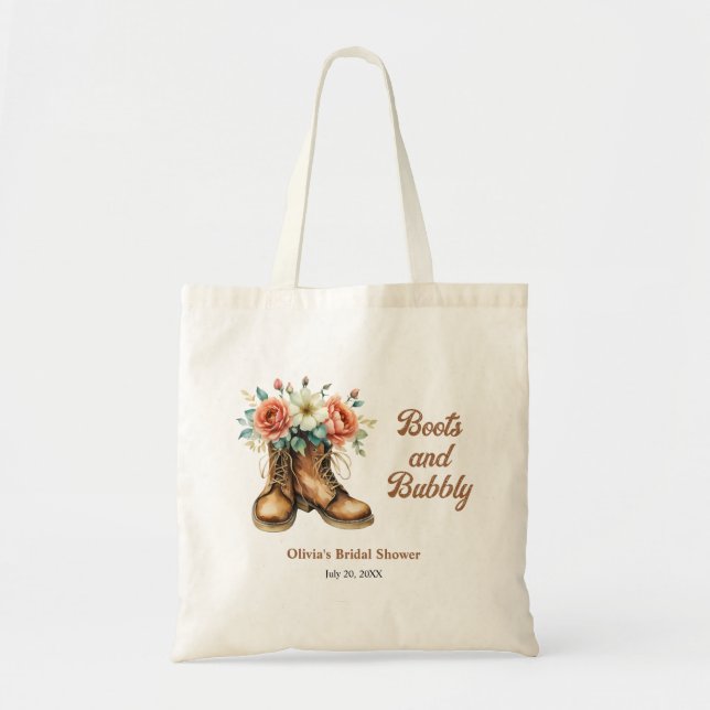 Bolso De Tela Rustic Boots and Bubbly Western Bridal Shower  (Frente)