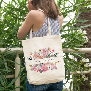 Bolso De Tela Rustic Lively Blush Pink Watercolor Floral Wedding