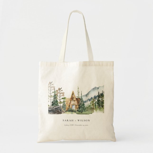 Bolso De Tela Rustic Mountain Pine Forest Wood Cabin Wedding (Frente)