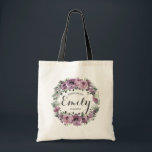 Bolso De Tela Rústica ciruela marrón morado favor de dama de hon<br><div class="desc">Esta moda y el tote floral malva morado práctico es perfecto para llevar lo esencial del día de la boda y hace un gran placer. Personalice fácilmente el nombre de cada dama de honor con un toque especial. Durable y elegante, esta bolsa de té es una manera sincera de mostrar...</div>