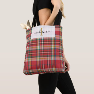 Bolso De Tela Rústica del guión verde rojo del monograma