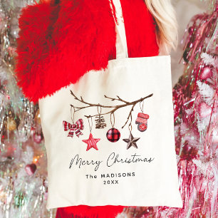 Bolso De Tela Rústica rama de Ornamentos de Navidad de Feliz