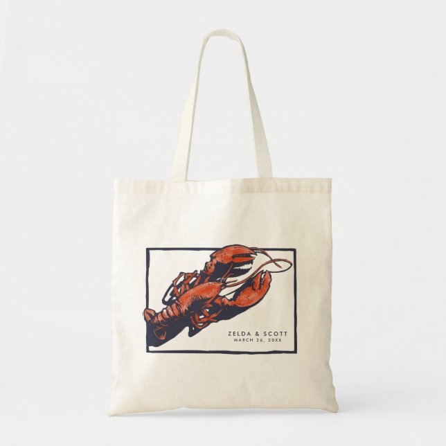 Bolso De Tela Rústico Boda de langosta Tote Bag Favor (Frente)
