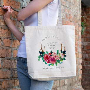 Bolso De Tela Rústico Boho Rojo Floral Staer Antlers Bridal Sho