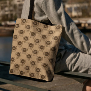 Bolso De Tela Rústico elegante Wreath Monograma Brown