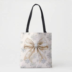 Bolso De Tela Rústico Glitzy Cream Bows Navidades
