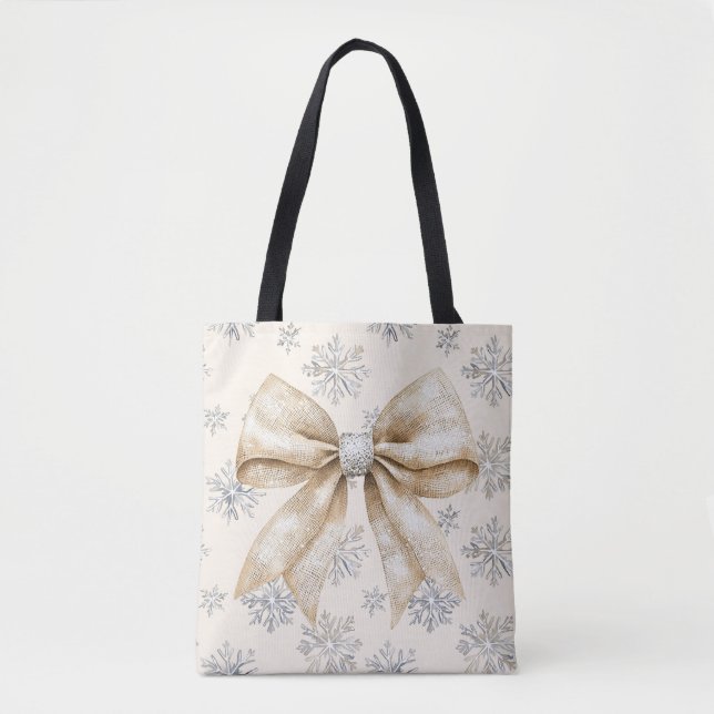 Bolso De Tela Rústico Glitzy Cream Bows Navidades (Anverso)