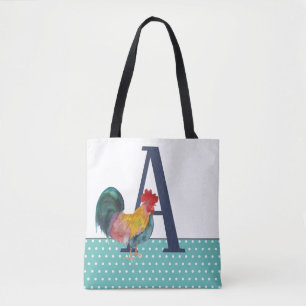 Bolso De Tela Rústico Gran Monograma Rooster Puntos Verde azulad