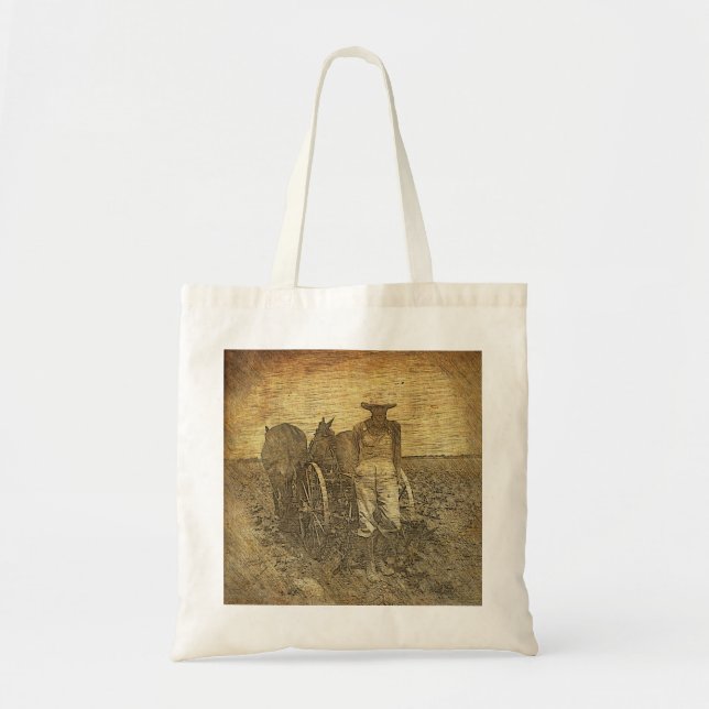Bolso De Tela Rústico granjero Tote Bag (Frente)