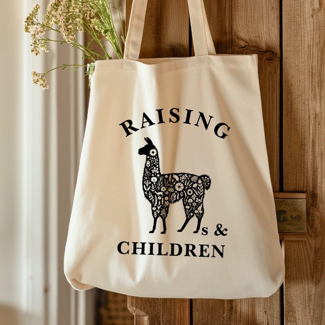 Bolso De Tela Rústico mercado de "Llamas a la silueta" (Raising Llamas and children funny llama lover tote bag)