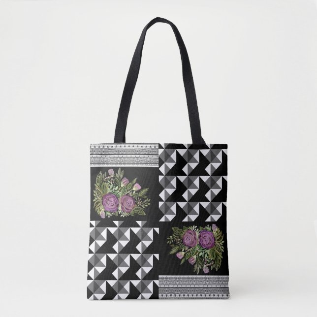 Bolso De Tela Rústico, patchwork, rosas (Anverso)