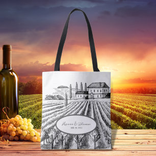 Bolso De Tela Rústico regalo Minimalista de Boda de boceto de vi