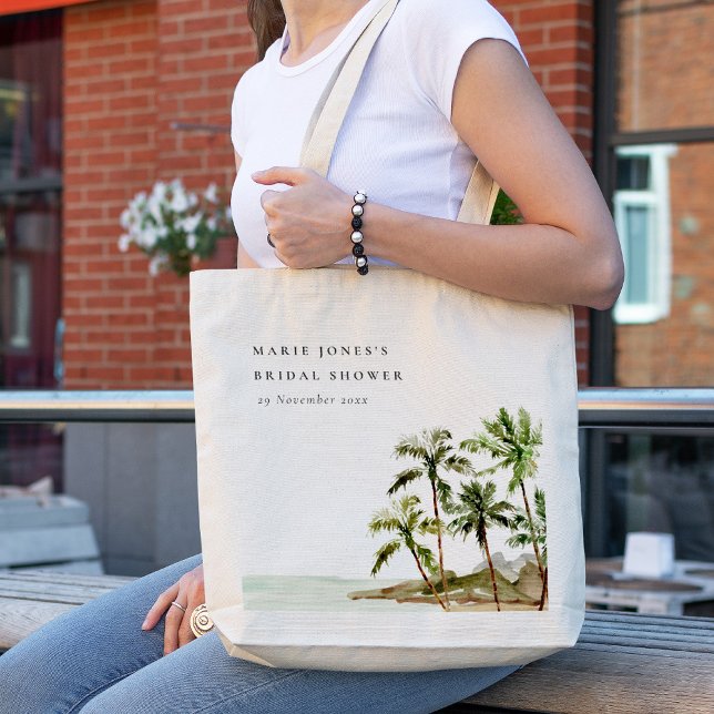 Bolso De Tela Rústico Tropical Palm Tree Beach Sand Bridal Showe (Subido por el creador)