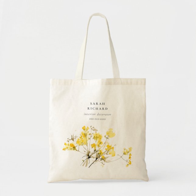 Bolso De Tela Rústico Yellow Wildflower Boho Floral Business (Frente)