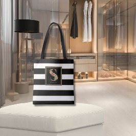 Bolso De Tela S Monograma Floral de Oro | Rayas Blancas y Dorada