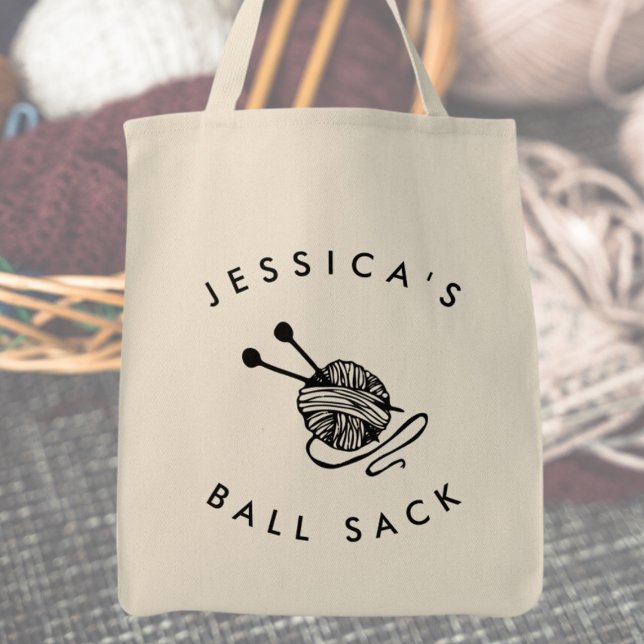 Bolso De Tela Saco de bolas de punto graciosas y personalizadas (Personalised Funny Knitting Ball Sack Tote Bag)