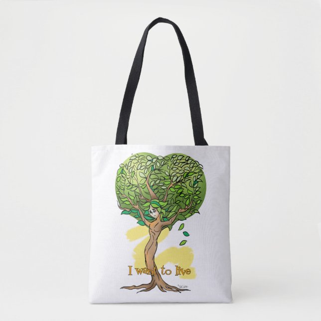 Bolso De Tela sacola com estampa ecologica de arvore com rosto (Anverso)
