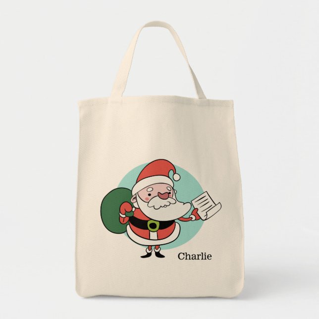 Bolso De Tela Sacos de nombre personalizado de Santa Claus (Frente)