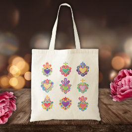 Bolso De Tela SACRED HEARTS, WATERCOLOR, méxico, folklore mexica