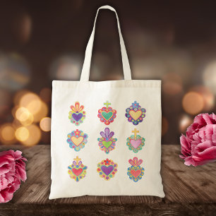 Bolso De Tela SACRED HEARTS, WATERCOLOR, méxico, folklore mexica
