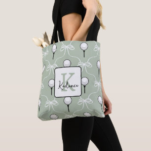 Bolso De Tela Sage Blanco Prep Bow Patrón de Monograma de Golf
