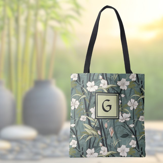 Bolso De Tela Sage Green Black Floral Japanese Style Monogram  (Subido por el creador)