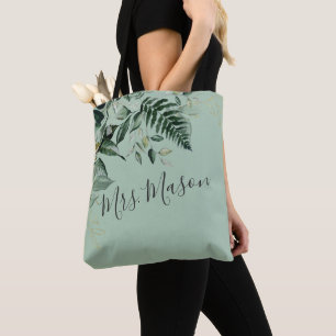 Bolso De Tela Sage Green follaje botánico novia personalizada