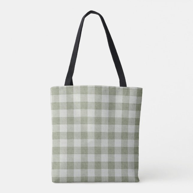 Bolso De Tela Sage Green Gingham Buffalo Check Linen Texture  (Reverso)