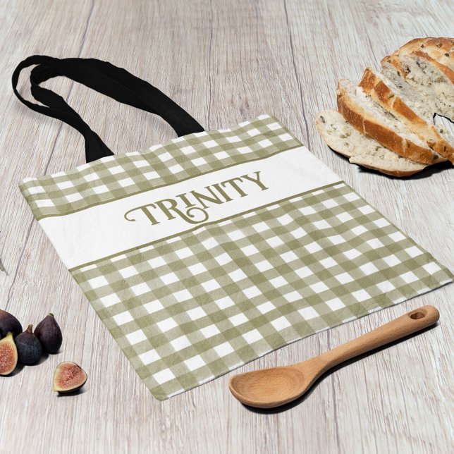 Bolso De Tela Sage Green Gingham Plaid Personalizado (Subido por el creador)