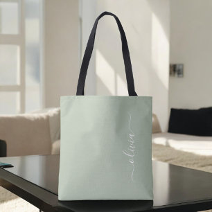 Bolso De Tela Sage Green Minimalista Moderno Monograma elegante