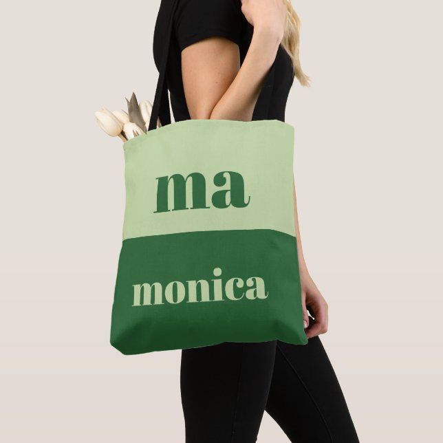 Bolso De Tela Sage green script monogram initial Tote (Detalle)