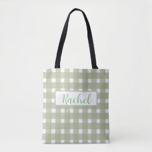 Bolso De Tela Sage Green White Gingham Personalizado