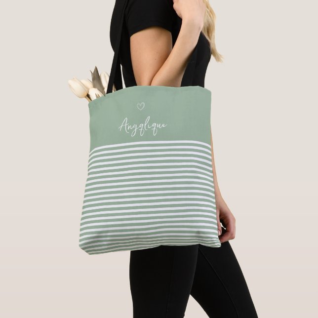 Bolso De Tela Sage Modern Heart and Stripes Monongrama (Detalle)