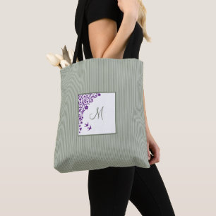 Bolso De Tela Sage Stripe Purple Floral Inicial Monograma