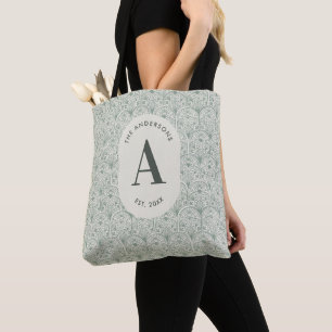 Bolso De Tela Sage Verde Personalizado Monograma Art Déco Elegan