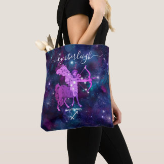 Bolso De Tela Sagittarius Zodiac Rótulo Monograma Cósmico Nombre