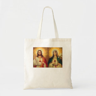 Bolso De Tela Sagrado Corazón e Inmaculado Imagen de Jesús y Cor