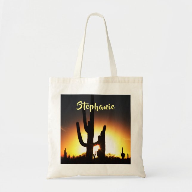 Bolso De Tela Saguaro Cactus con nombre personalizado (Frente)
